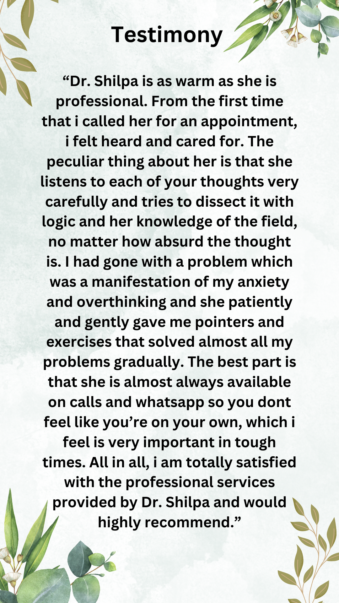Client experience testimonial preview